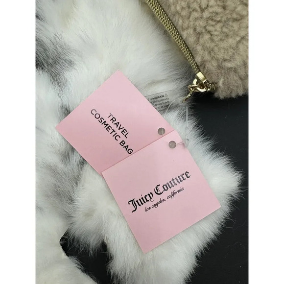 Juicy COUTURE Travel Cosmetic Bag Beige Sherpa Gold Makeup Bag New W/Tags Shiny - Picture 5 of 9